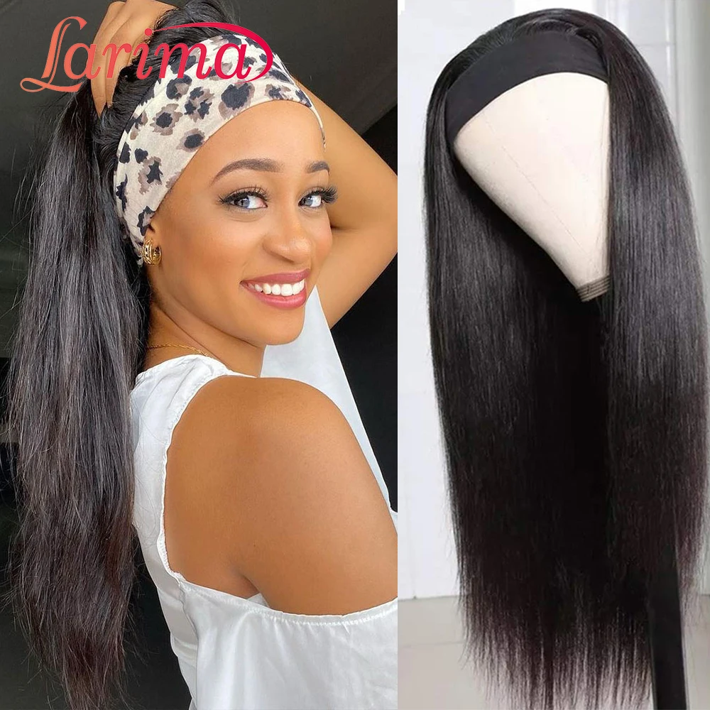 

Larima Straight Headband Wig for Black Women Human Hair Wig Indian Remy Hair Glueless Natural Black Color 150% Density