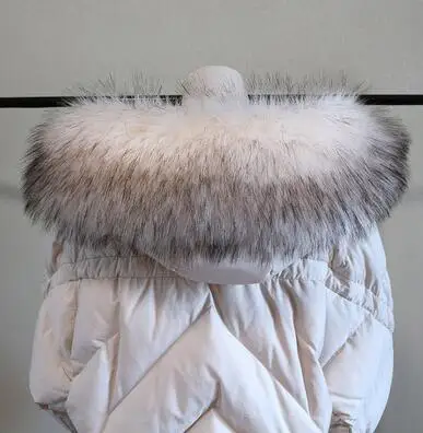 beige black tip Осенне-зимний женский супер большой искусственный воротник, шапка из лисьего меха, большой воротник из меха енота, воротник с капюшоном, шарф-накидка, 80 см, tb001 - Цвет: beige black tip