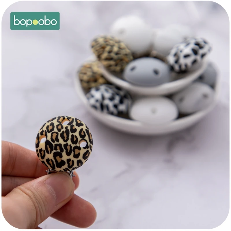 Bopoobo-Pinzas redondas de silicona para chupete, soporte para pezones, Clip para chupete de leopardo, accesorios de cadena de silicona, 20 Uds.-3