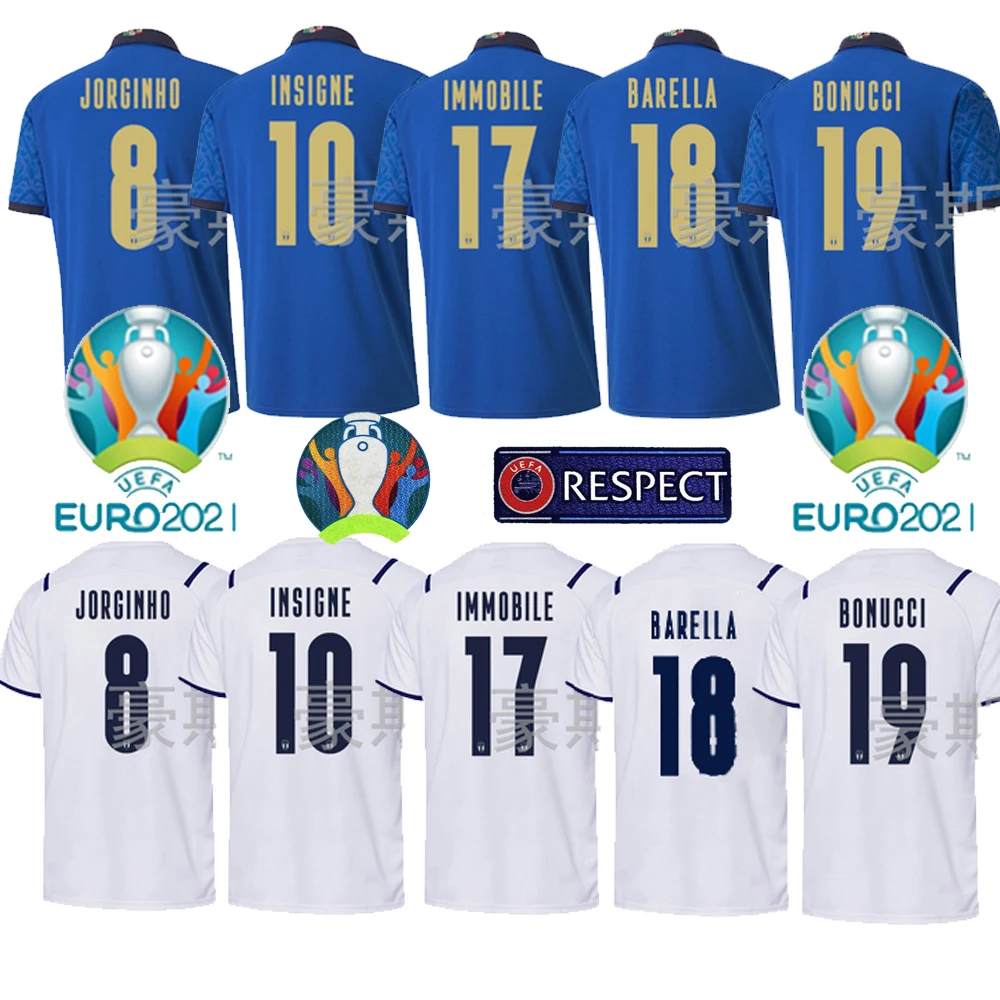 

Italy 2021 EURO Bastoni Home Away Soccer Jersey Orsolini Insigne Lorenzo Pellegrini Chiellini 2020 Jorginho National Barella