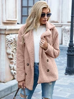 newest womens winter new style v neck solid color with buttons and pockets casual and comfortable loose bubble fleece jacket