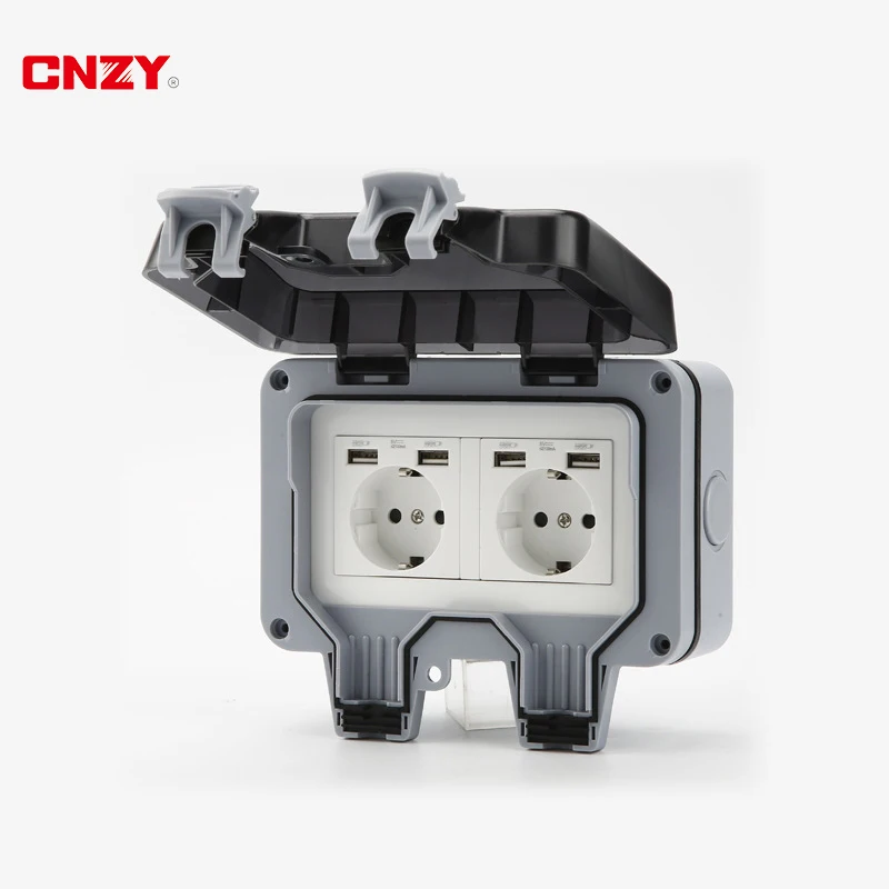 

Наружная немецкая двойная водонепроницаемая розетка европейского стандарта с лампой USB-розетка водонепроницаемая коробка переключателя
