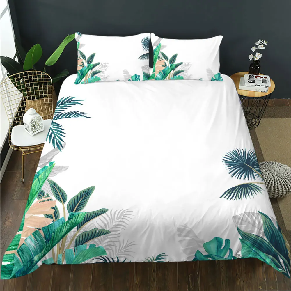

BailiPromise spring plant white Bedding Set 3D Print simple Pillowcase Soft sunflower leaves Duvet Cover Set jogo de cama