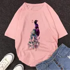 Женские рубашки с павлиньими животными, женская одежда, женские футболки, топы, женская футболка, женская футболка с графическим принтом в стиле Харадзюку, женская футболка, одежда