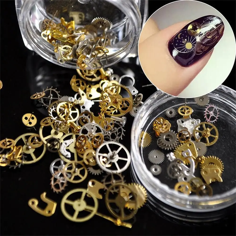 1 Box 3D DIY Steampunk Mechanical Component Gear Wheel Hollow Metallic Nail Art Tips Sequins Manicure Rhinestone Decoration | Красота и