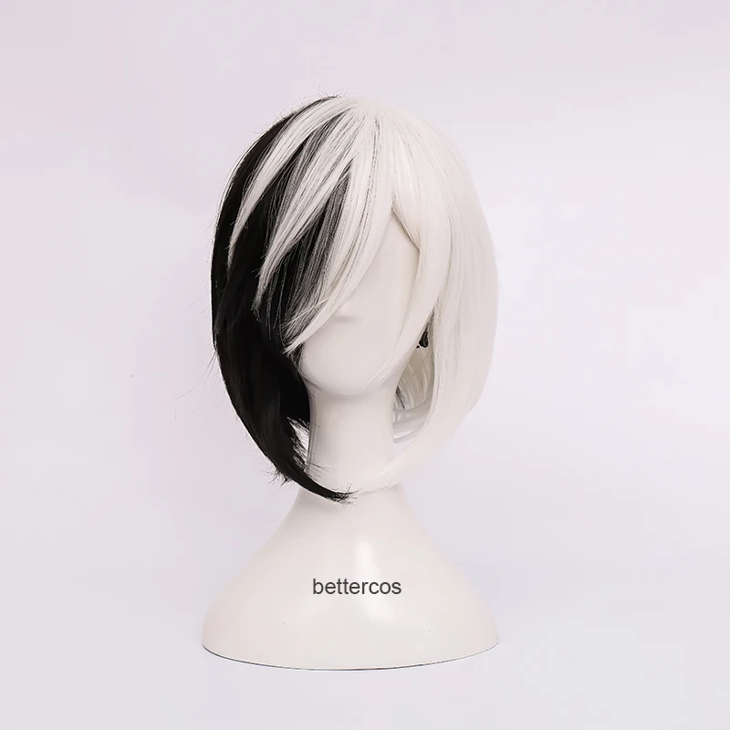

Bungo Stray Dogs Kyuusaku Yumeno Half Black and White Short Heat Resistance Synthetic Hair Anime Costume Cosplay Wigs+ Wig Cap