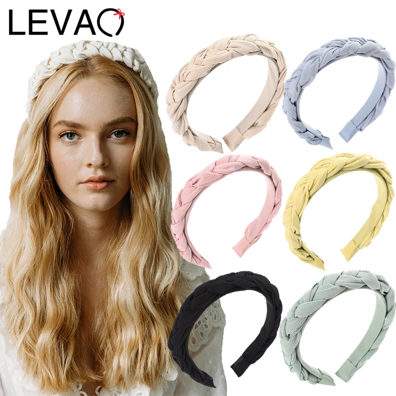 

LEVAO Braid Headband Solid Color Cloth Women Hairband Cross Knot Adult Autumn Headwear 2.5cm Wide Turban Hair Accessories