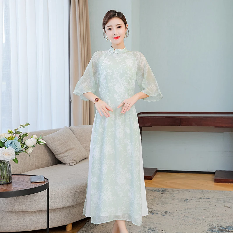 Имитация двух частей для азиатвечерние леди Ao dai qipao современное длинное