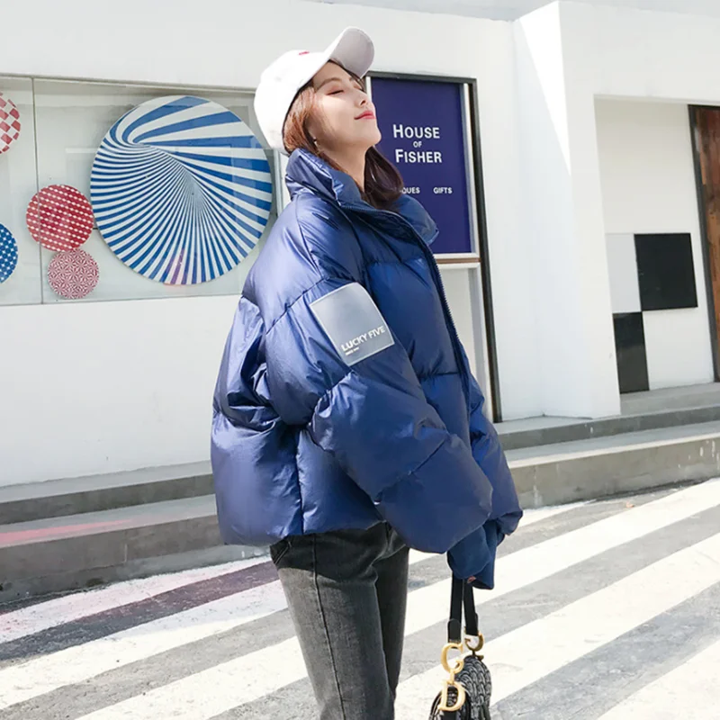 Новинка Зима 2019 стильный пуховик женский короткий однотонный Красивый хлопковый