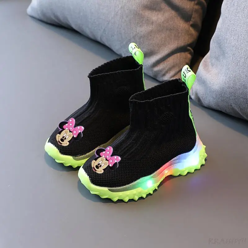 Disney Mickey Kids Sneakers Children Girls Boys Mesh Led Luminous Socks Sport Run Shoes Sapato Infantil Light Up | Детская одежда и