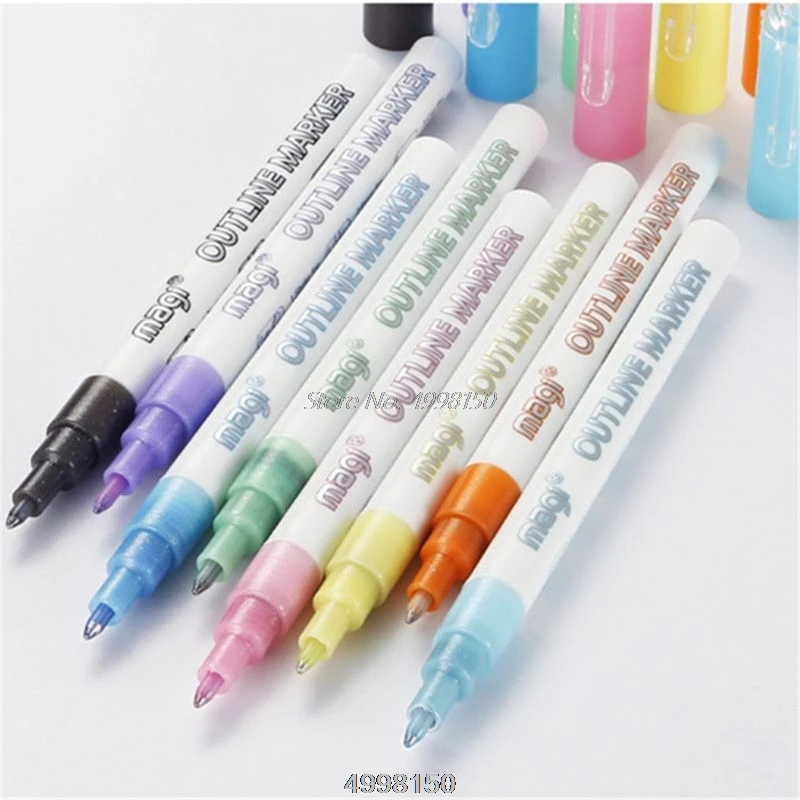 Самонаброские Маркеры цвета "металлик" 8 шт. двойная ручка BuIIet Journal Pens & Colore
