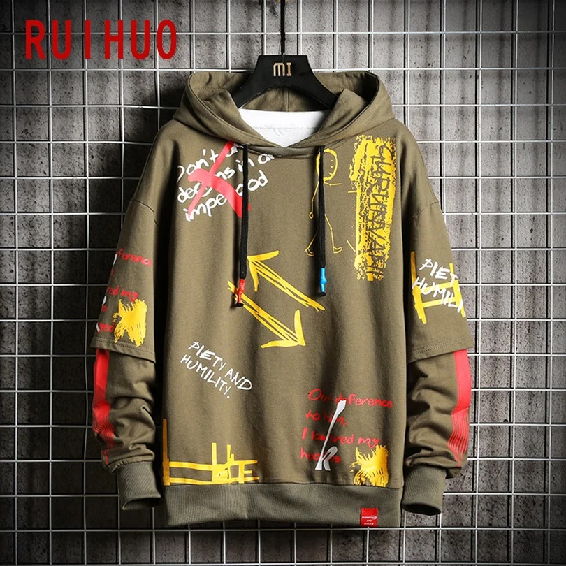 

RUIHUO Black Pullover Hoodie Men Clothing Streetwear Sweatshirt Men Harajuku Man Hoodies Hip Hop Clothes M-5XL 2021 Spring
