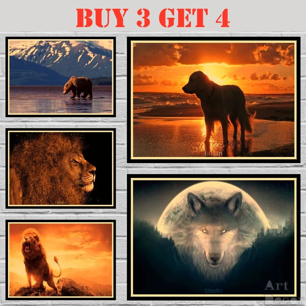 

24Style Choose Animal Landscape Abstract Lion Tree Art Silk Print Poster 42X30cm