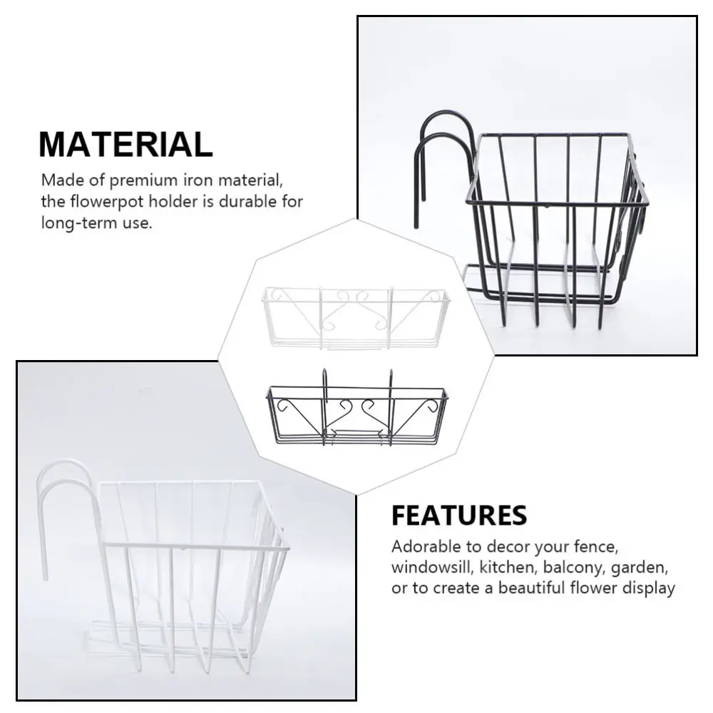 

2pcs Railing Hanging Flower Pot Rack Fence Iron Planter Holder for Home Garden
