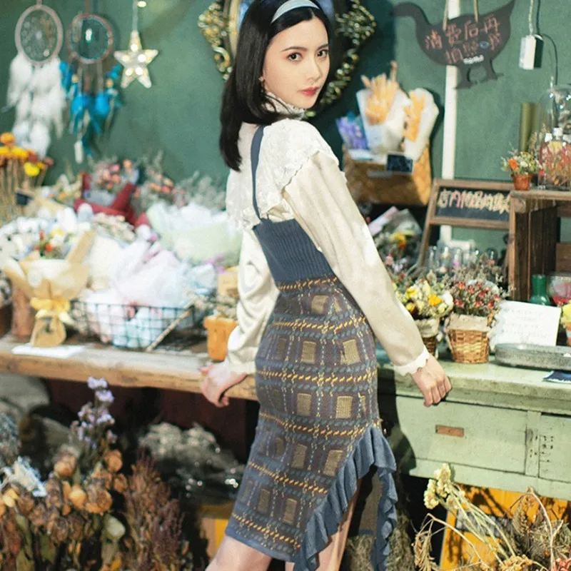 Привлекательный женский облегающий костюм SWEETXUE с юбкой на бретельках кружевная