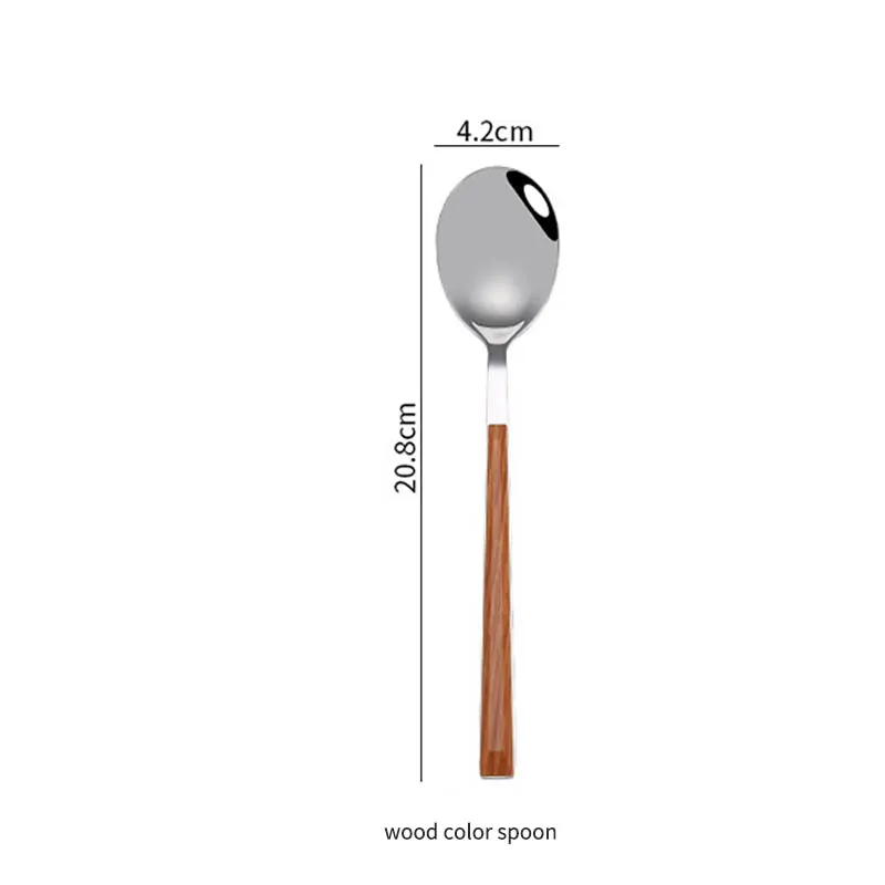 wood color spoon 1 шт. Имитация деревянной ручки из нержавеющей стали вилка ложка прочная вилка из нержавеющей стали столовые приборы кухонные принадлежности - Цвет: wood color spoon