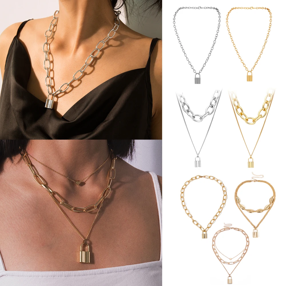 Многослойное ожерелье чокер с подвеской в виде любовного замка цепочка форме