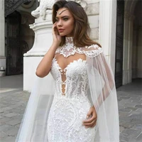 sweetheart mermaid wedding dresses with lace appliques removable wrap custom illusion top vestidos de mariee bridal gowns