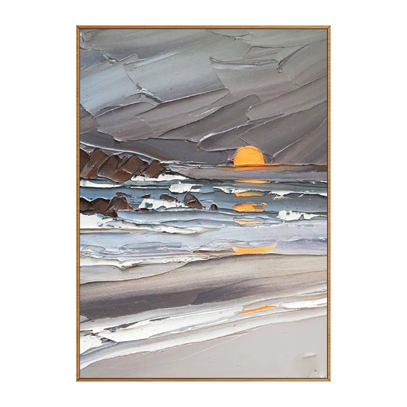 

Minimalist Sunrise Sea Mural Hand Painted Abstract Oil Painting On Canvas Frameless Home Decoration