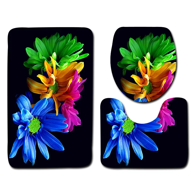 Красивый коврик для ванной с цветами набор из трех предметов унитаза