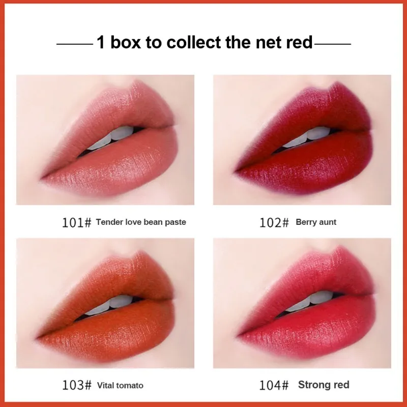 4 pcs/set Matte Velvet Lip Glaze Mist Smooth Long-Lasting Moisturizing Pipe Set Gloss for Women Y1 |
