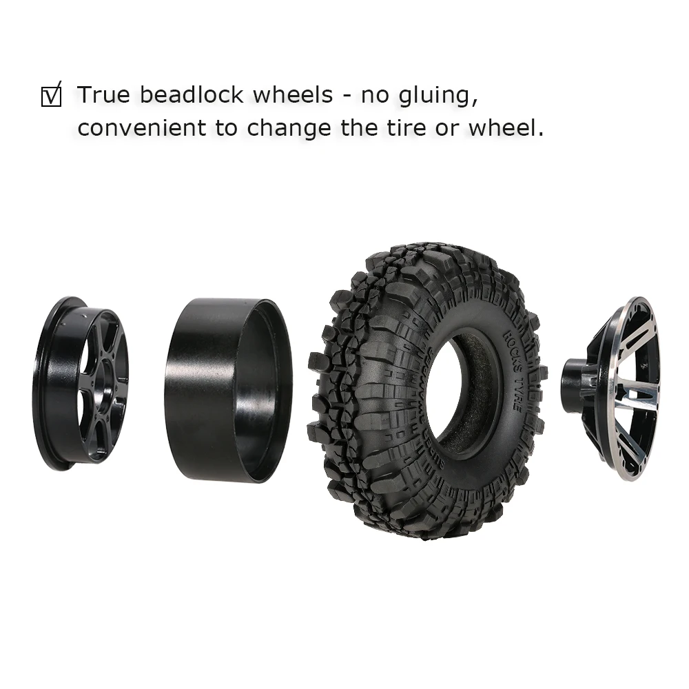 

4Pcs AX-4020H 1.9 Inch 110mm 1/10 Rock Crawler Tires with Plating Beadlock Wheel Rim for D90 SCX10 AXIAL RC4WD TF2 RC Car