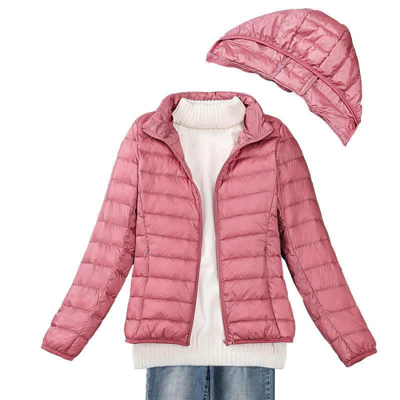 Женский сверхлегкий тонкий пуховик на белом утином пуху зимняя теплая куртка с
