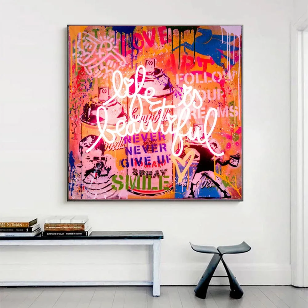 Граффити Бэнкси Абстрактная Картина на холсте постеры и принты Жизнь красивая