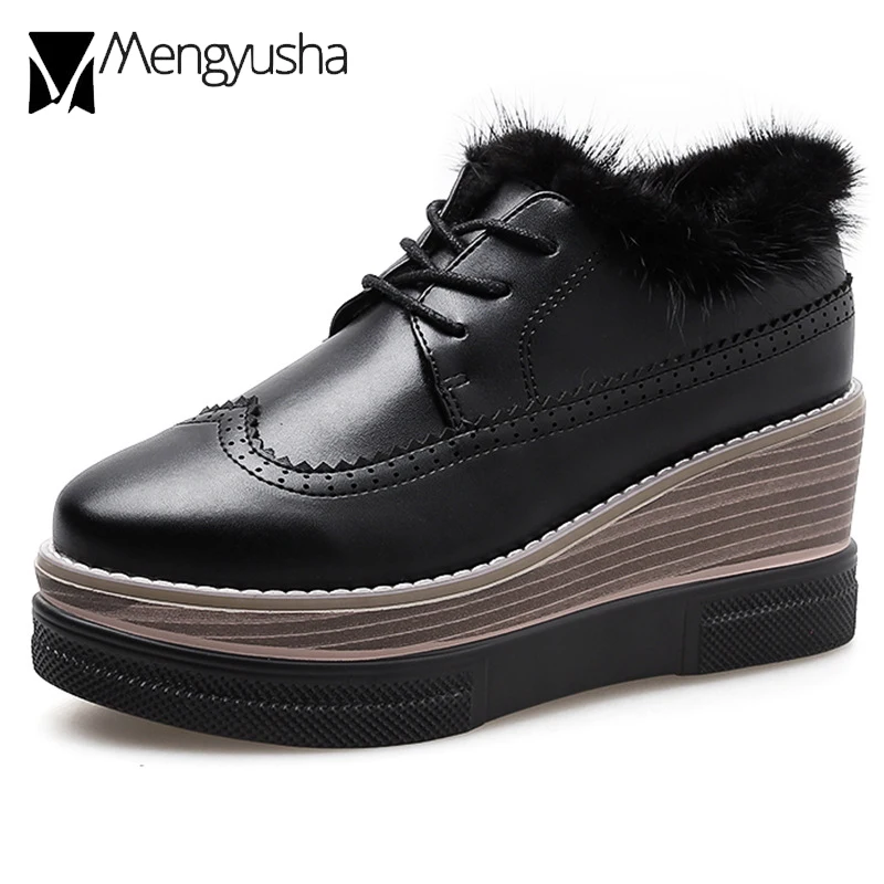 Женские ботинки на платформе обувь меху танкетке толстой резиновой подошве