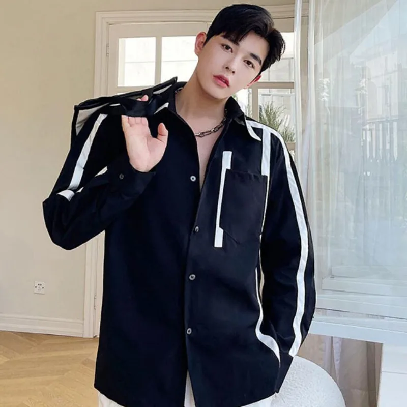 

Spring Dress Shirt Men's Fashion Business Society Mens Dress Shirt Korean Loose Black White Shirt Men Oversize Casual Shirt M-XL
