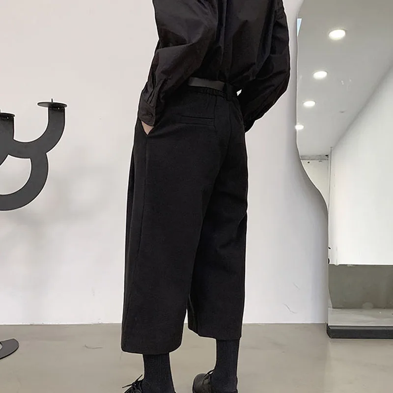 Preto solto Повседневная обувь de lã с длинными рукавами perna calças com cinto masculino Japan уличная