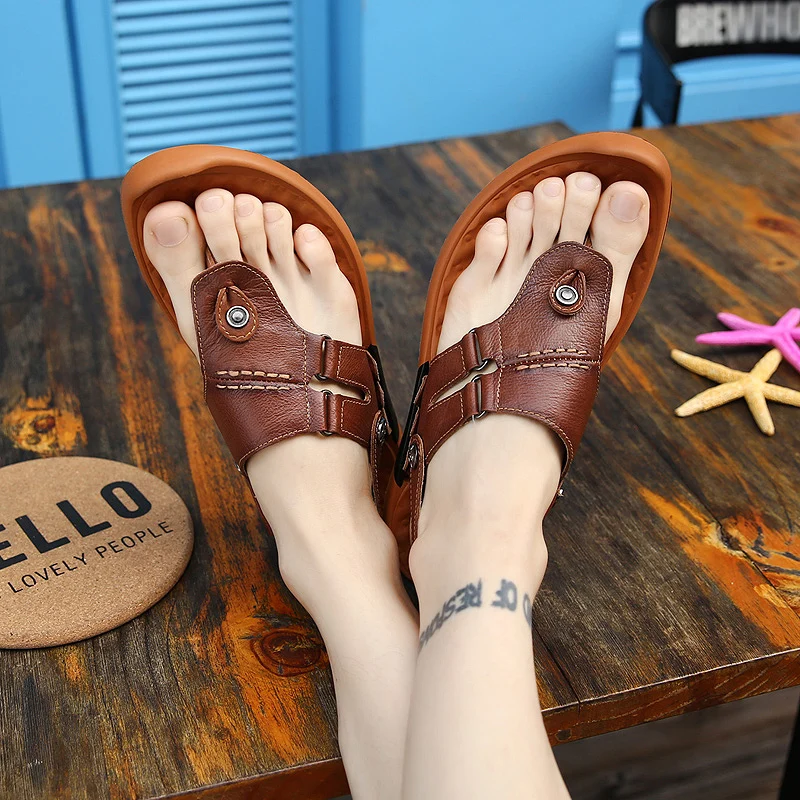 

Flip Flops Leather Slide Sandal Men Sandals For 2020 Owens Mens Outdoor Hollow Work Sandalias Deportivas Hombre