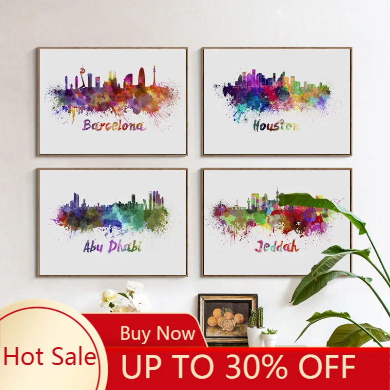 Абстрактная картина с изображением города столицы холст живопись постер