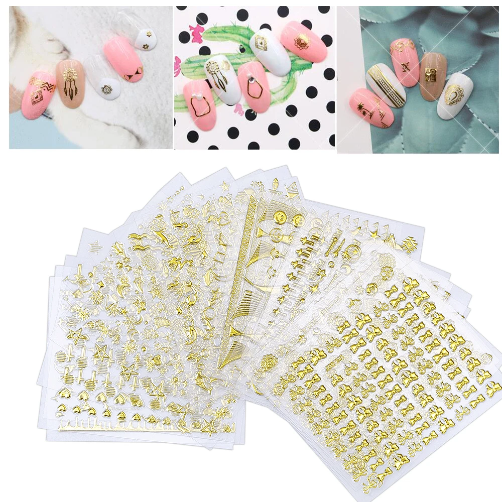 3D наклейки для ногтей золотистые металлические линия многоразмерные