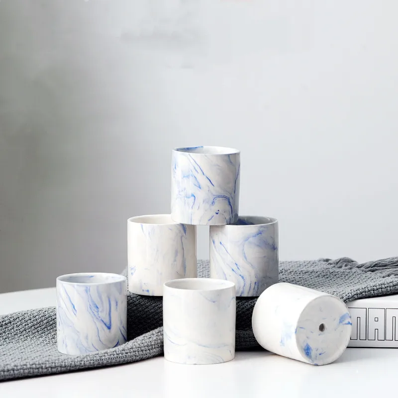 

1PC Or 6PCS/LOT Six Colors Available Nordic Ceramic Marble Pattern Home Decoration Furnishing Round Succulent Plant Flower Pot