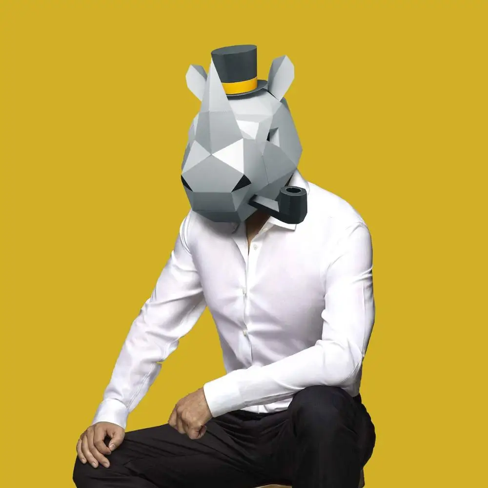 

Бумажная маска 3d г-н ринокерос, костюм косплей, сделай сам, бумажное ремесло, Маска модели, Рождество, Хэллоуин, Выпускной, вечерние, подарок