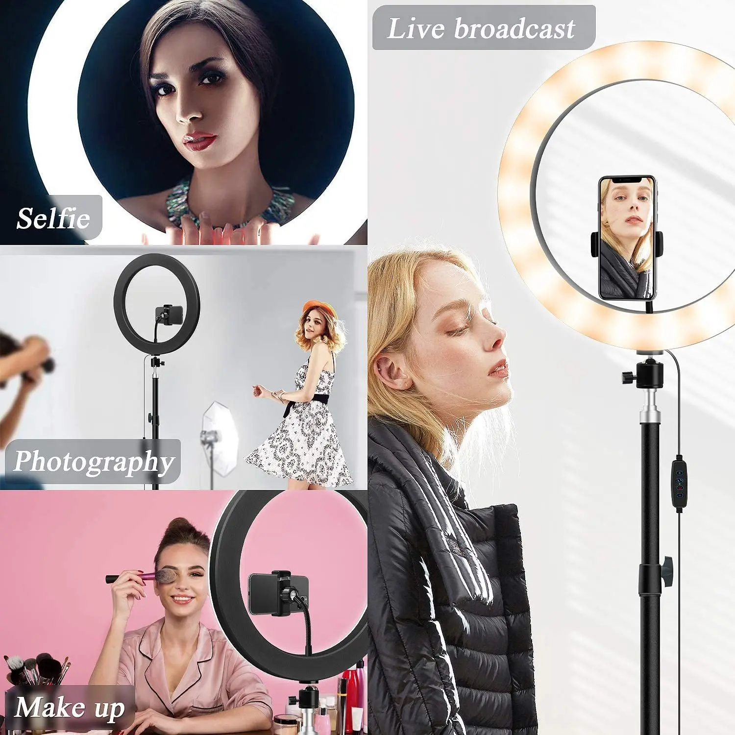 

LED Circle Lamp Photography Fill Ring Light Tripod Stand Holder Phone Holder vlogging Camera Makeup Streaming Live YouTube Video