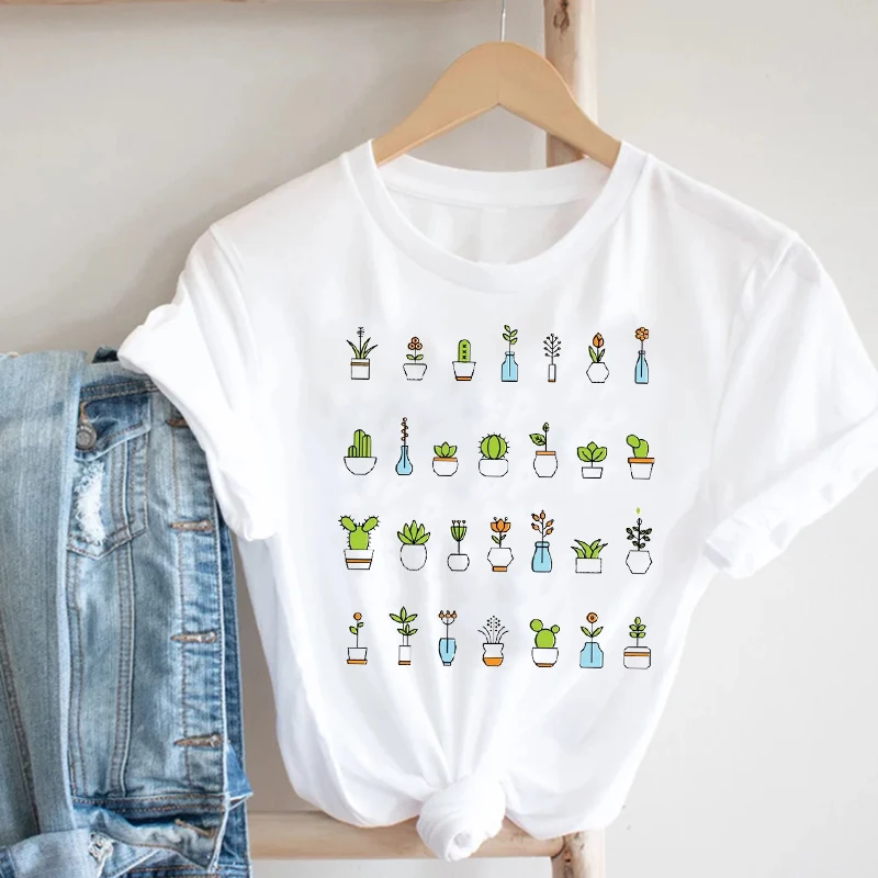 Женская футболка с принтом кактуса растений цветов 90s Mujer Camisetas модная одежда для