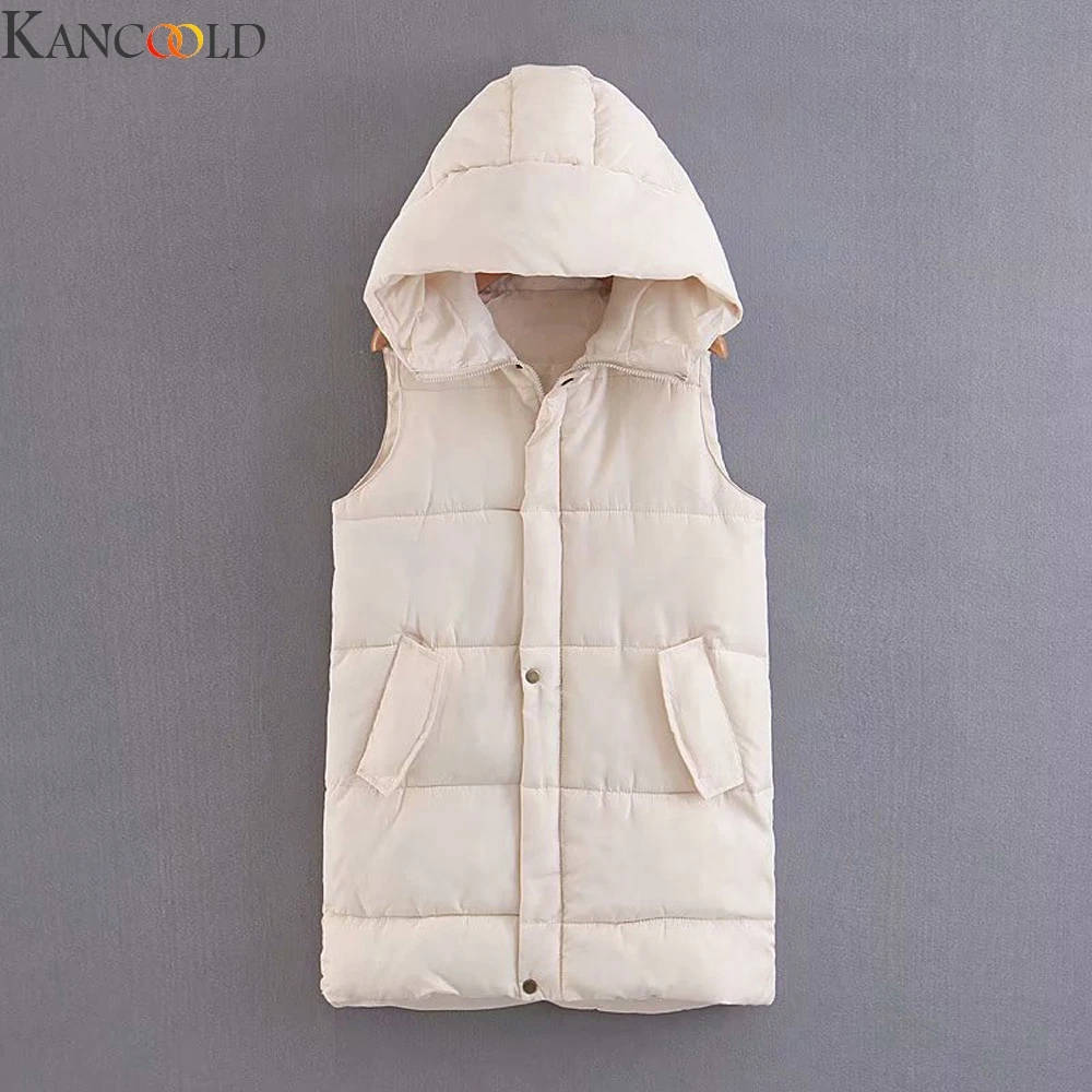 KANCOOLD хит продаж женский зимний жилет Модный пуховый с капюшоном верхняя одежда