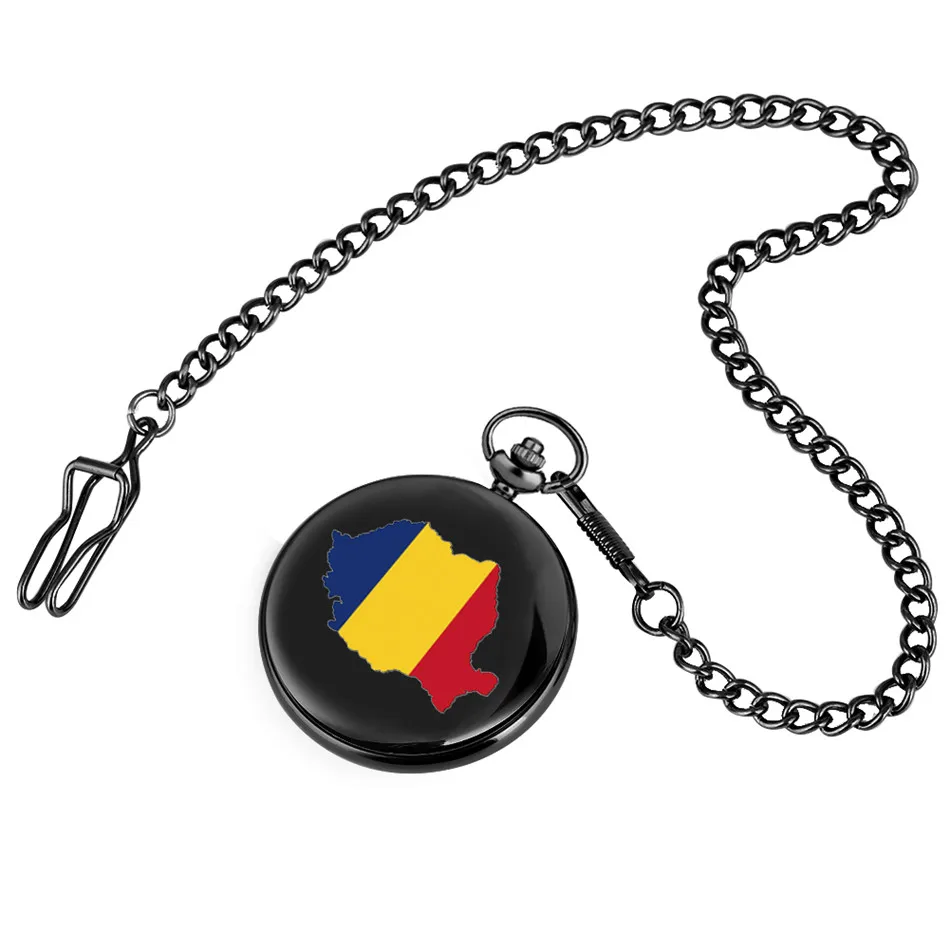 

Romania Map Retro Pocket Watch Arabic Numerals Display Pendant Watch Black Pocket Chain Gifts
