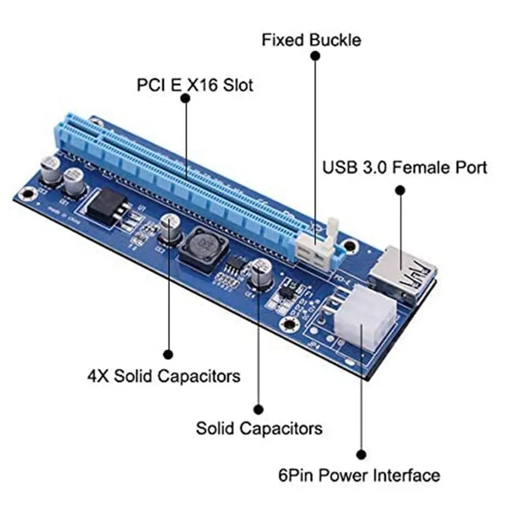 

6pcs 006C PCIe 1x to 16x Express Riser Card Graphic pci-e riser Extender 60cm USB 3.0 Cable SATA to 6Pin Power for BTC mining