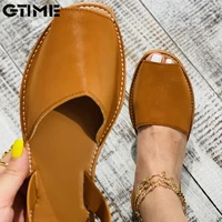 summer sandals women flats female casual peep toe shoes pu slip on leisure solid sewing foottwo piece plus sizesjp