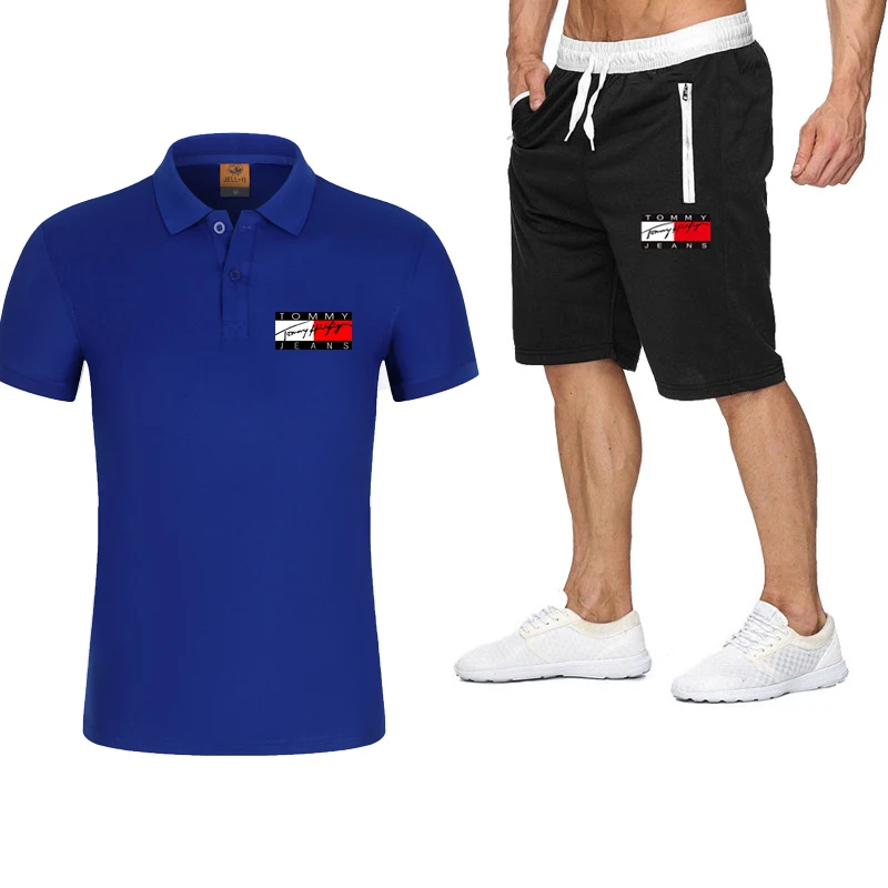 

Summer Men's Leisure POLO Beach Curtains Gym Jogging Fitness Running Outdoor Sports Suit 2021