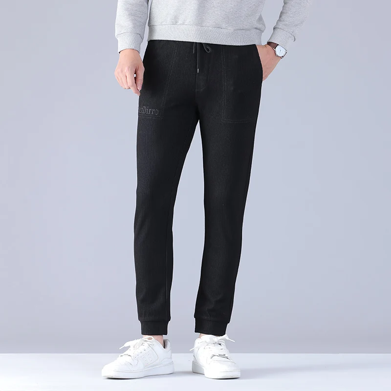 Брюки мужские хлопковые стрейчевые модные повседневные длинные прямые штаны