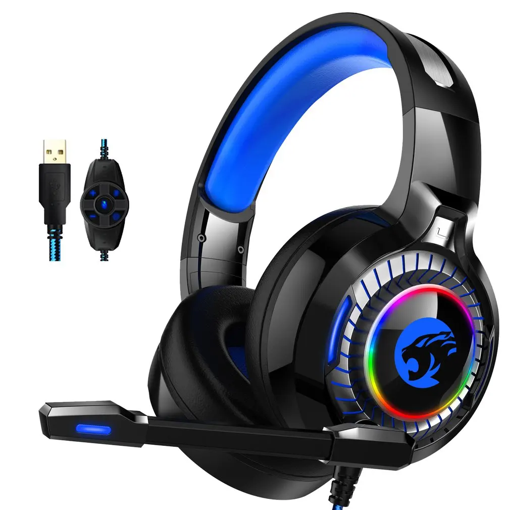 

Игровая стереогарнитура 7,1 с шумоподавлением, Накладные наушники с RGB-подсветкой и микрофоном для ПК и игровых консолей