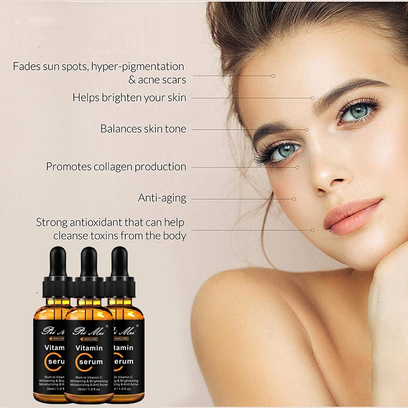 

30ml Vitamin C Face Serum Long Lasting Moisturizing Improve Roughness Lighten Spots Hyaluronic Acid Facial Essence