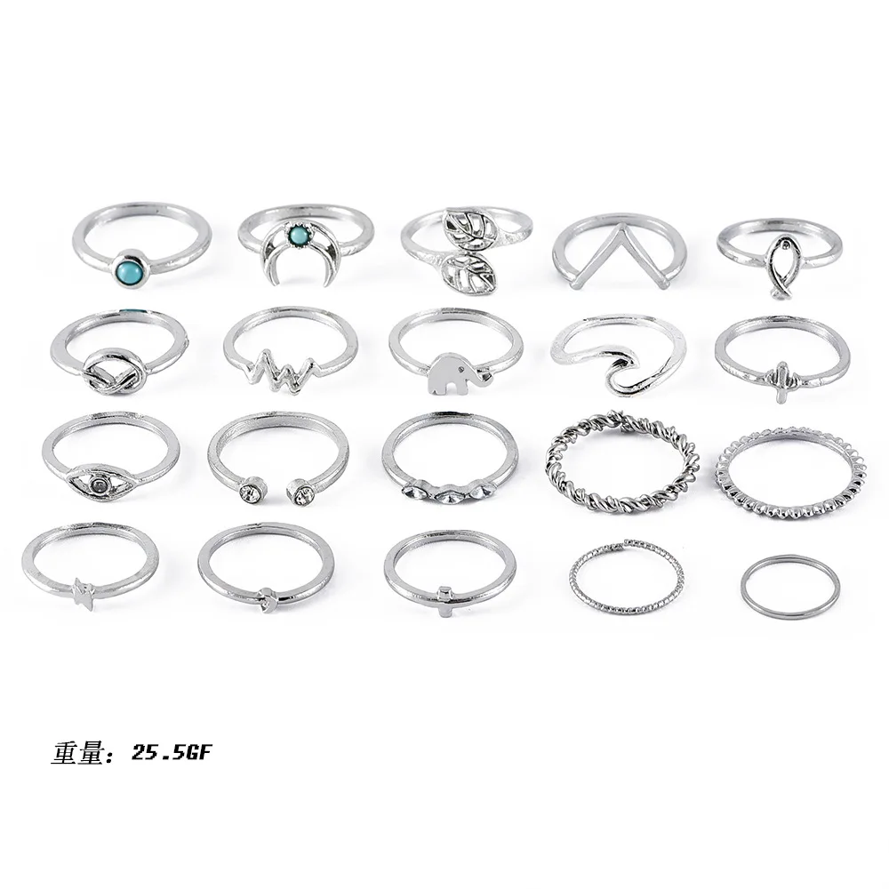 

Boho 20pcs/Set Vintage Ring Joint Knuckle Carved Finger Rings Retro Moon/Leaf/Eyes Multi-Designs Famale Midi Rings Jewelry