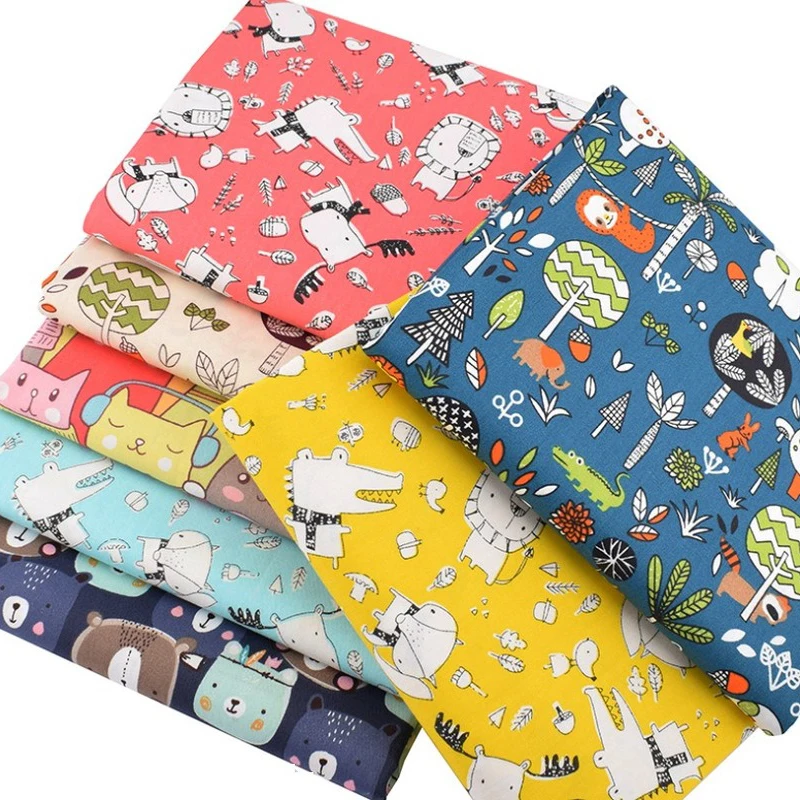 

The New Cartoon Animal Series Printed Fabric DIY Hand-stitched Cloth Group Cotton Twill Children's Bed Fabric