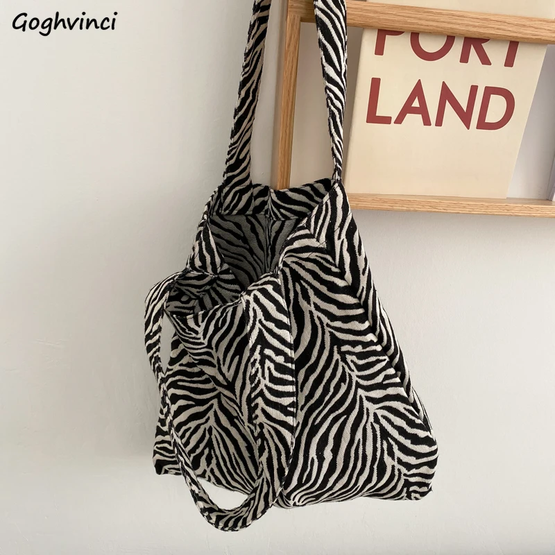 

Black Zebra Striped Women Shoulder Bags Shopper Large Capacity Canvas Bag Students Vintage Stylish Simple Underarm School Pouch