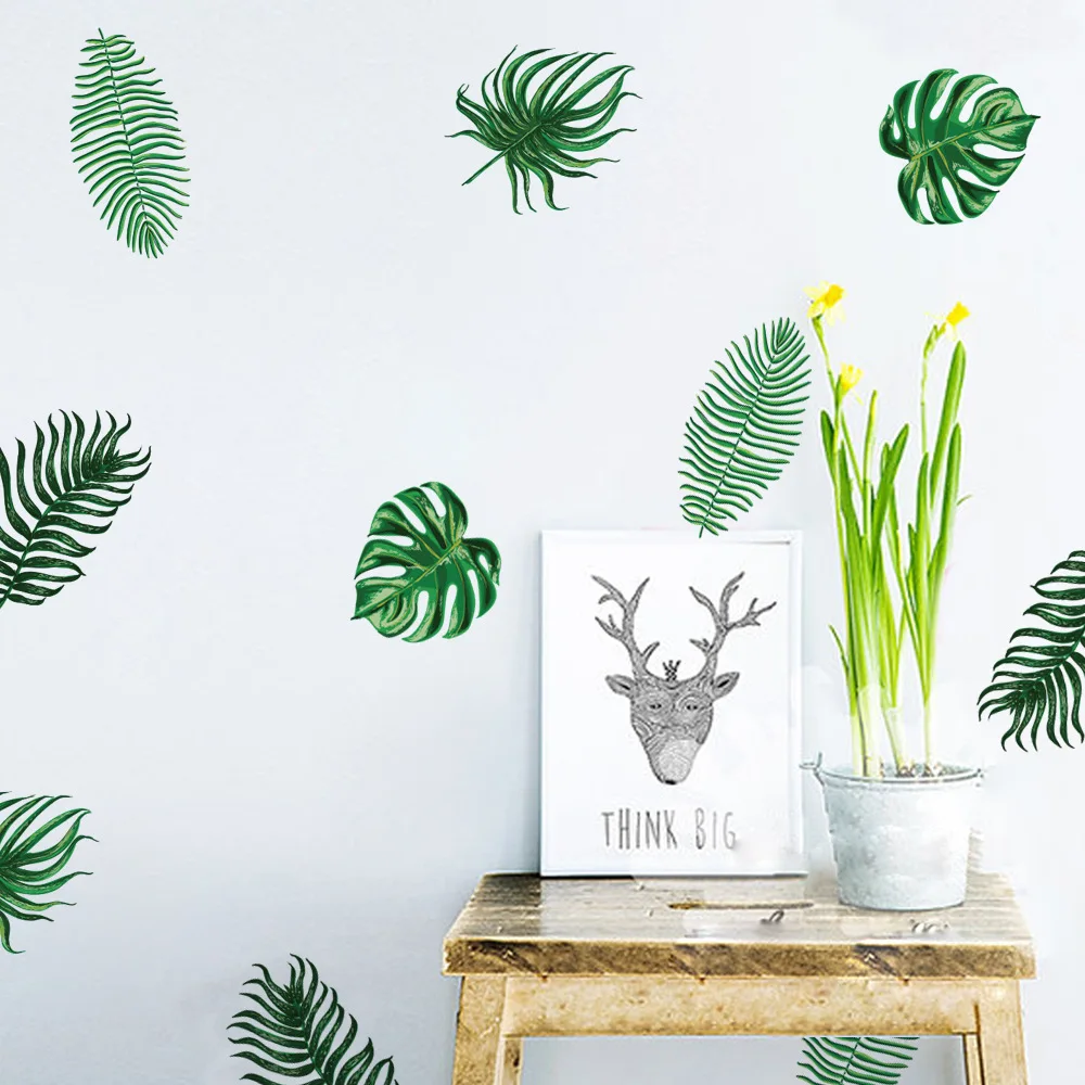 

Funlife Green Palm Leaf Wall Stickers Modern Design Nordic Home Decor,Waterproof Bedroom Decoration Children Kids Room Stickers